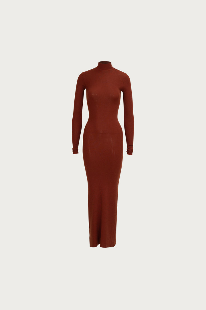Shimmer Mockneck Dress (Rust)