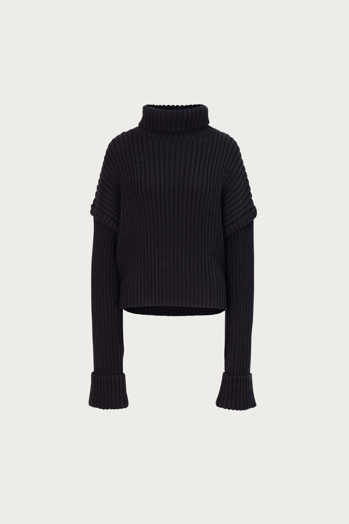 Oversized Ribbed Wool Sweater (Black)