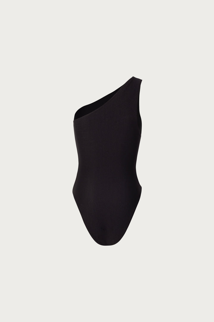 One Shoulder One Piece (Faux Suede Black)