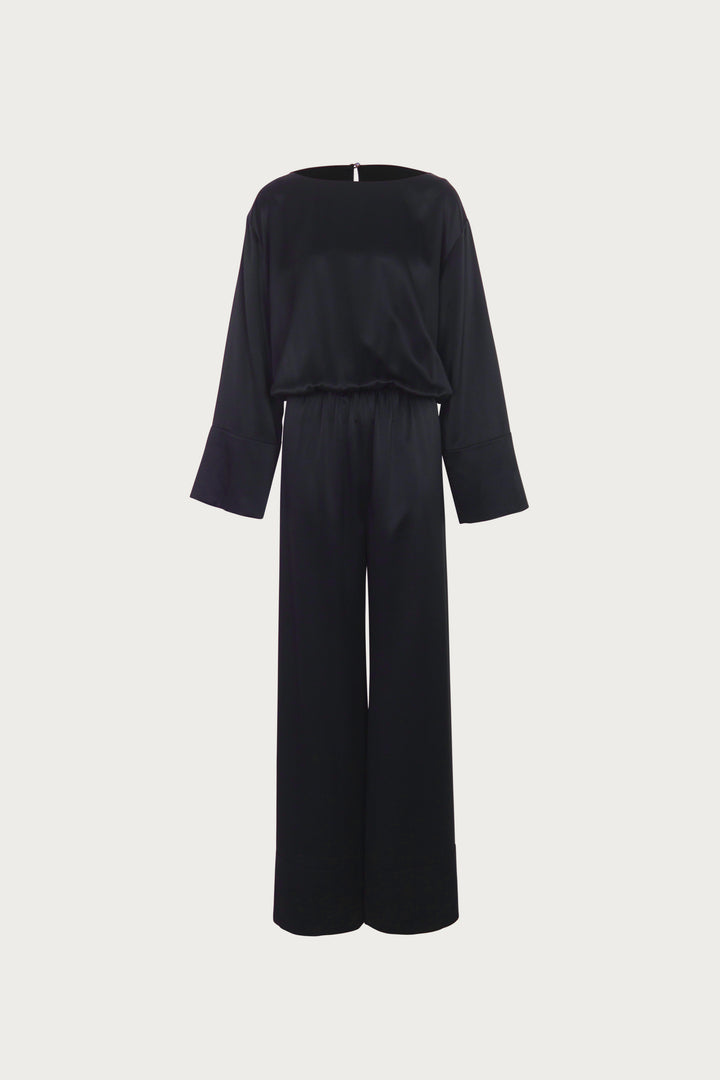 Long Sleeve Silk Jumpsuit (Black)
