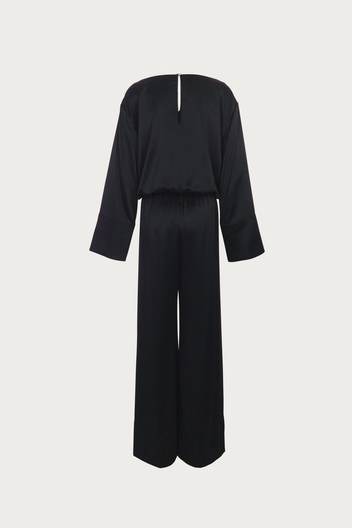 Long Sleeve Silk Jumpsuit (Black)
