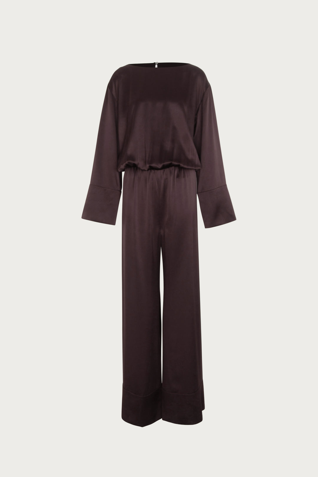Long Sleeve Silk Jumpsuit (Chocolate Brown)