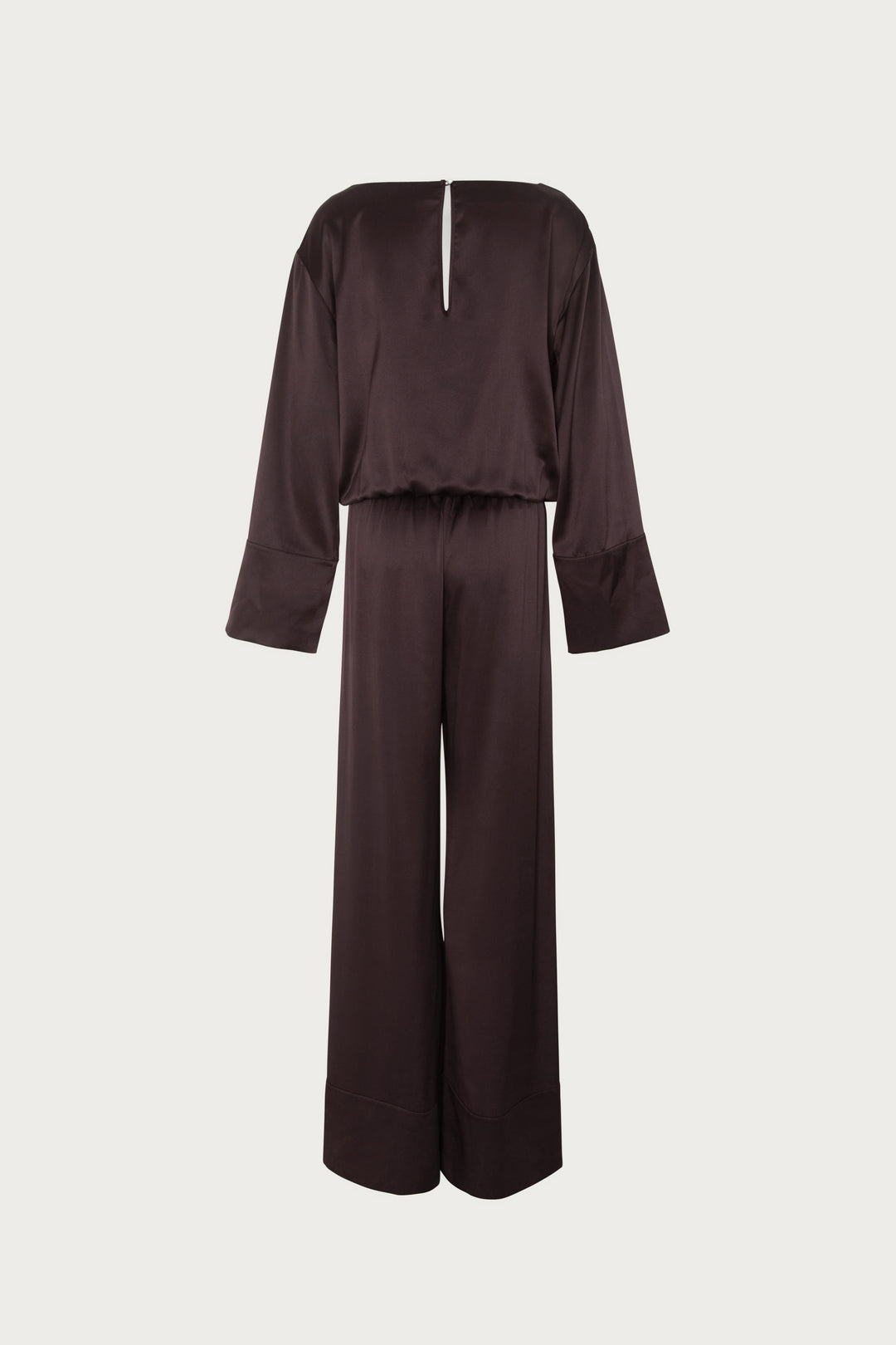 Long Sleeve Silk Jumpsuit (Chocolate Brown)