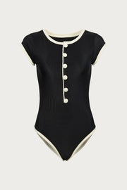 The Grace One Piece (Ribbed Black/Cream)