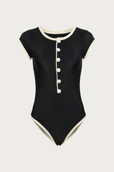 SAME Grace One Piece | Ribbed Black/Cream