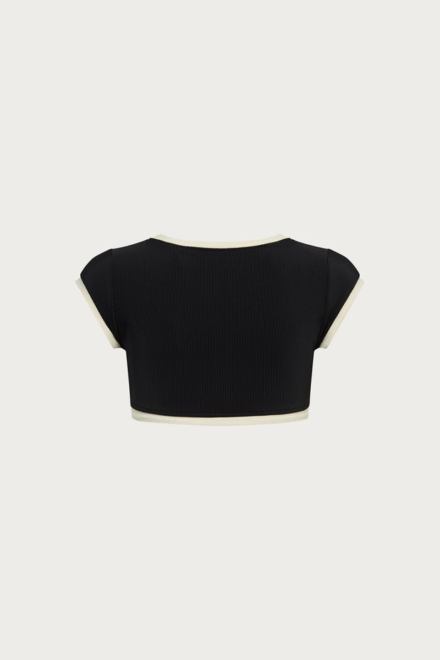 The Grace Top (Ribbed Black/Cream)