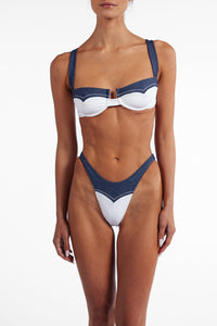 Western Underwire Top (Faux Suede White/Dark Denim)