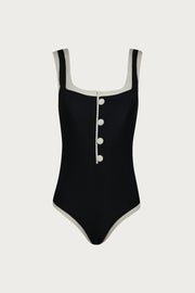 The Grace Tank One Piece (Ribbed Black/Cream)