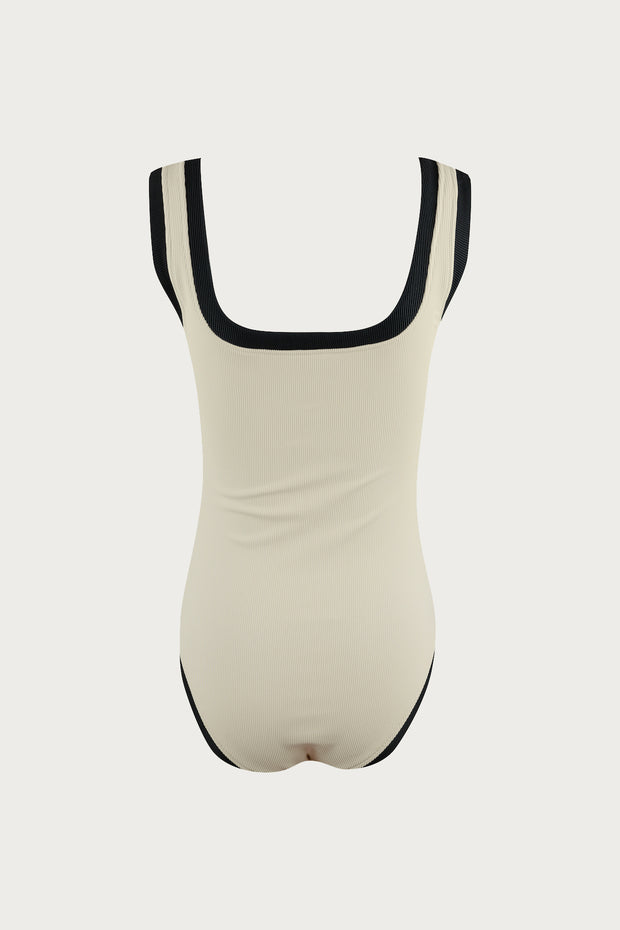 The Grace Tank One Piece (Ribbed Cream/Black)