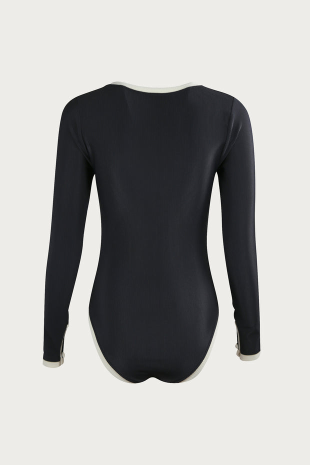 The Grace Rashguard One Piece (Ribbed Black/Cream)