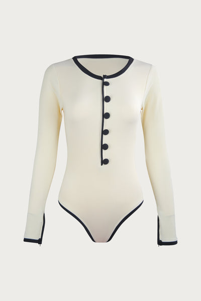 The Grace Rashguard One Piece (Ribbed Cream/Black)