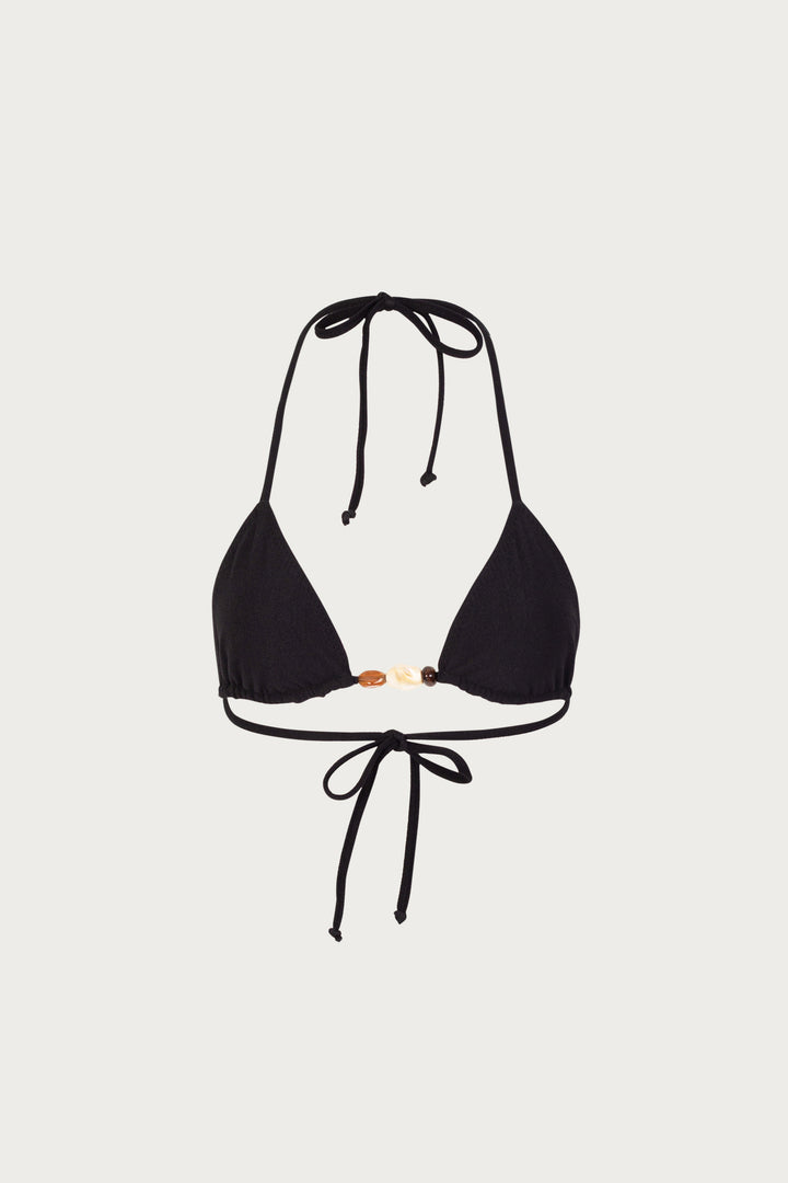 Stone Beaded Triangle Top (Faux Suede Black)