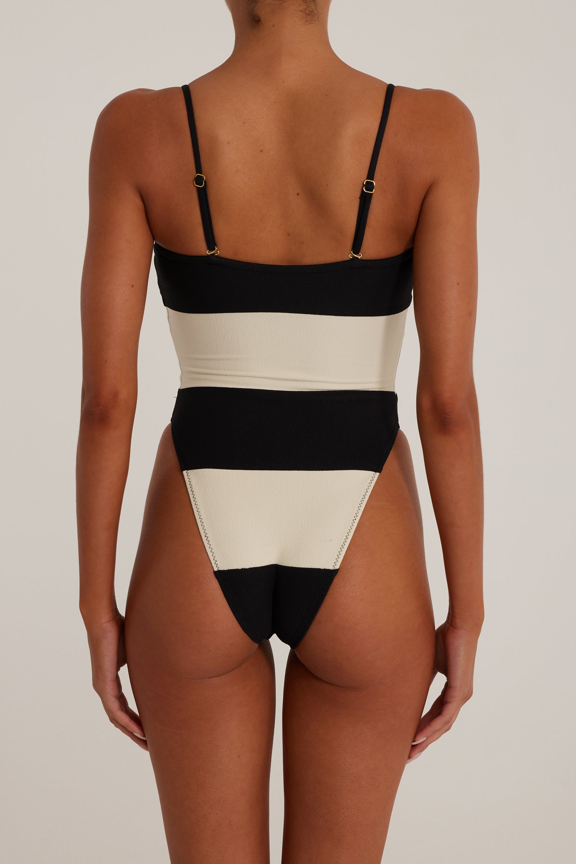 SAME Stripe Strapless One Piece | Faux Suede Black/Cream
