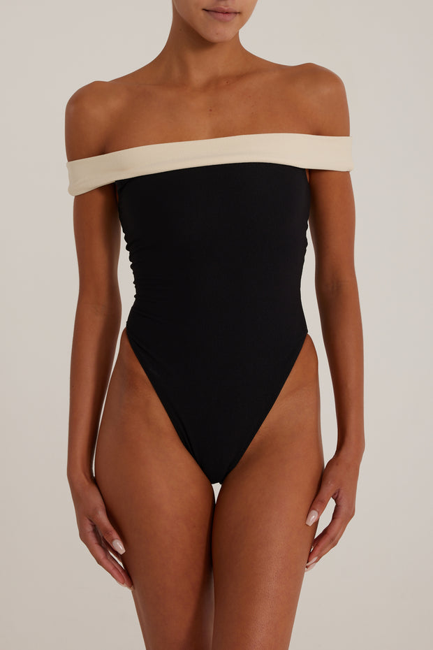 Black off the shoulder one piece hotsell