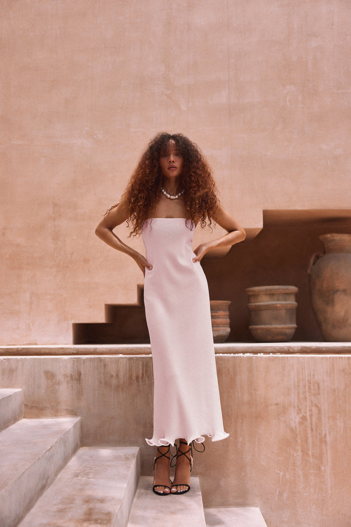 Ruffle Hem Strapless Dress (Pale Pink)