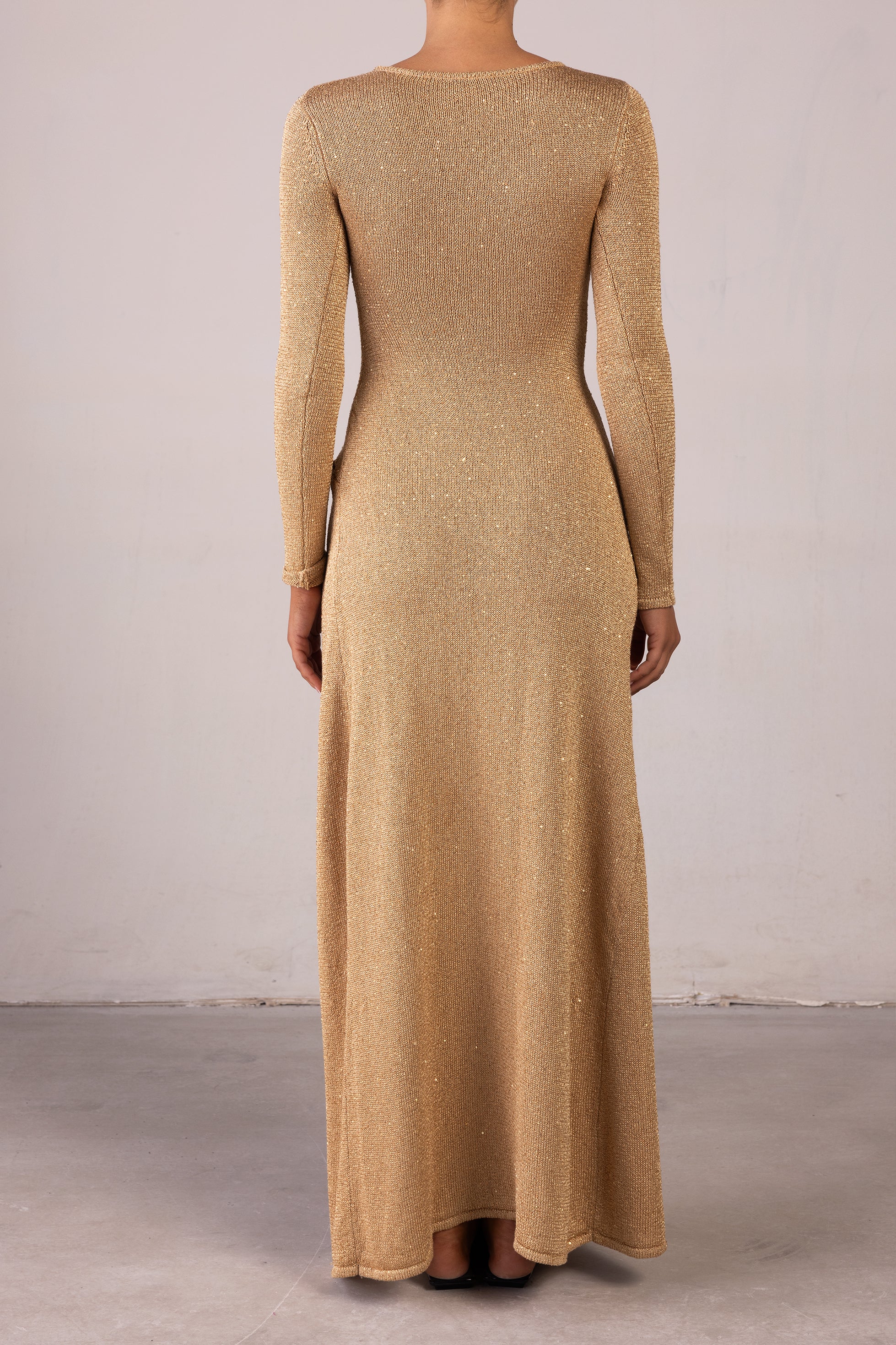 SAME Long Sleeve Twist Dress | Gold Sequin | Women's Knit Dress