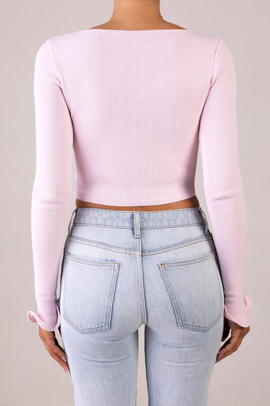 Colored Ruffle Hem Pinstriped Top