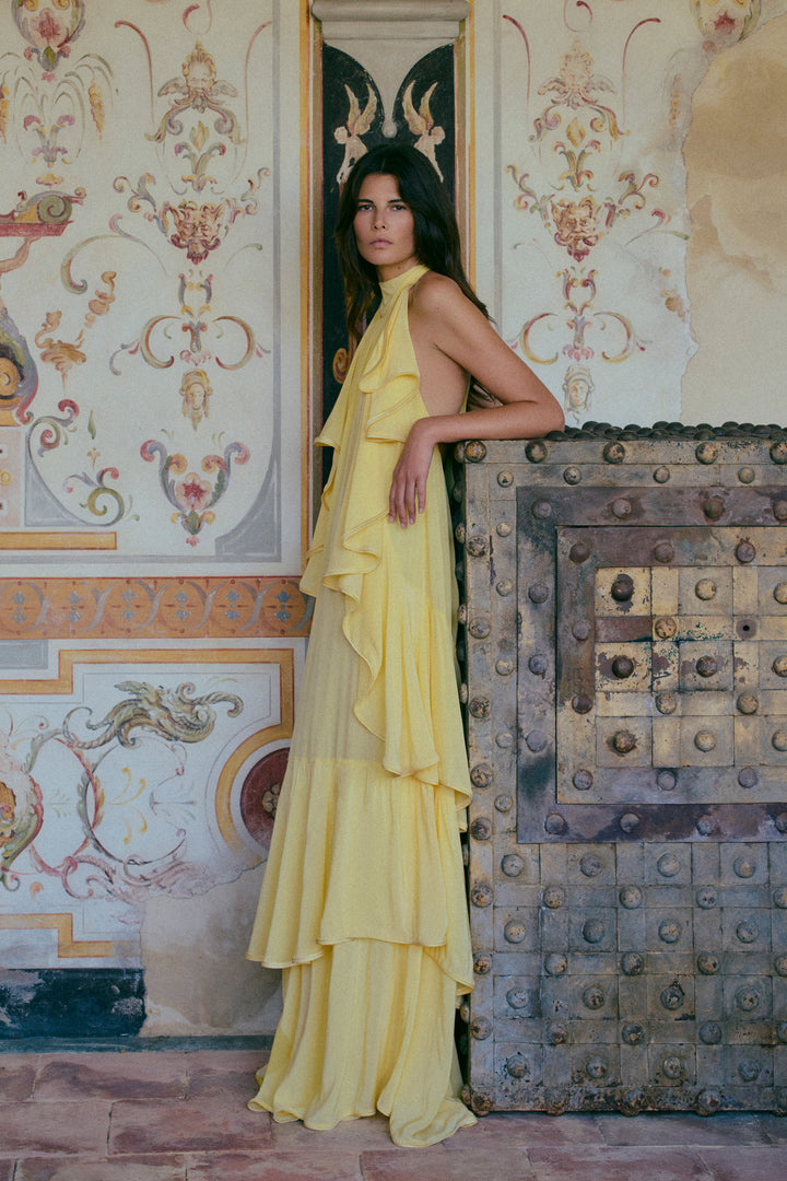 Layered Chiffon Gown (Butter Yellow)