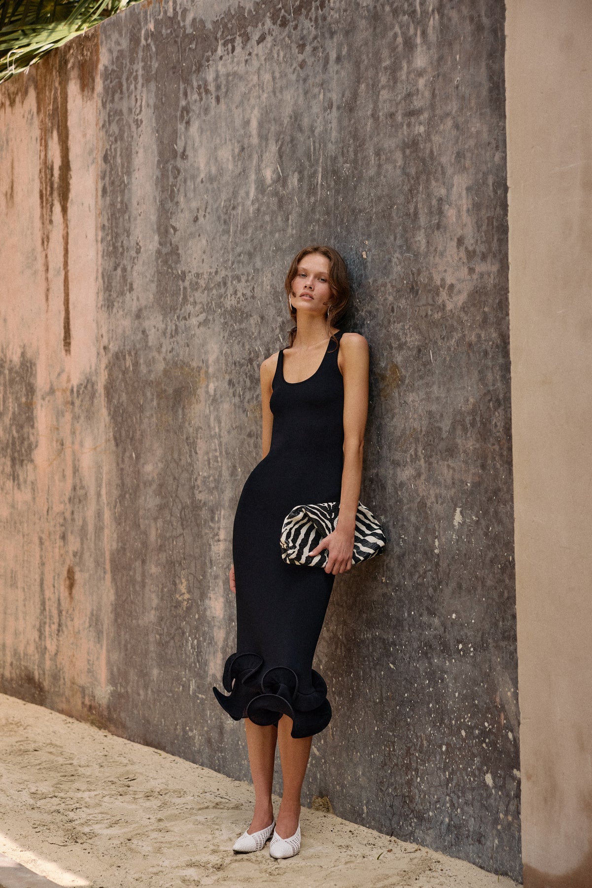 SAME Double Ruffle Hem Midi Dress | Black