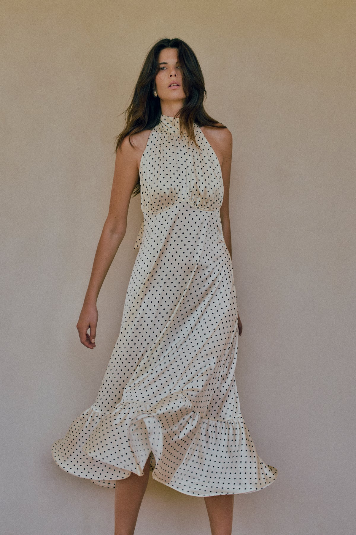 Same Halter Flounce Midi Dress | Cream Polka Dot | Women's Dress L / Cream Black Polka Dot Same Halter Flounce Midi Dress | Cream Polka Dot | Women's Dress L / Cream Black Polka Dot