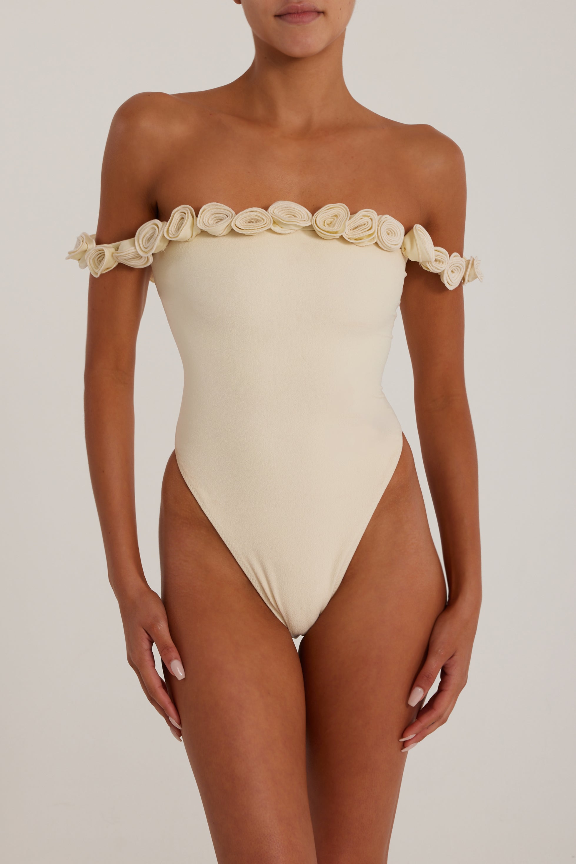 SAME Rose Off Shoulder One Piece | Faux Suede Cream/Cream