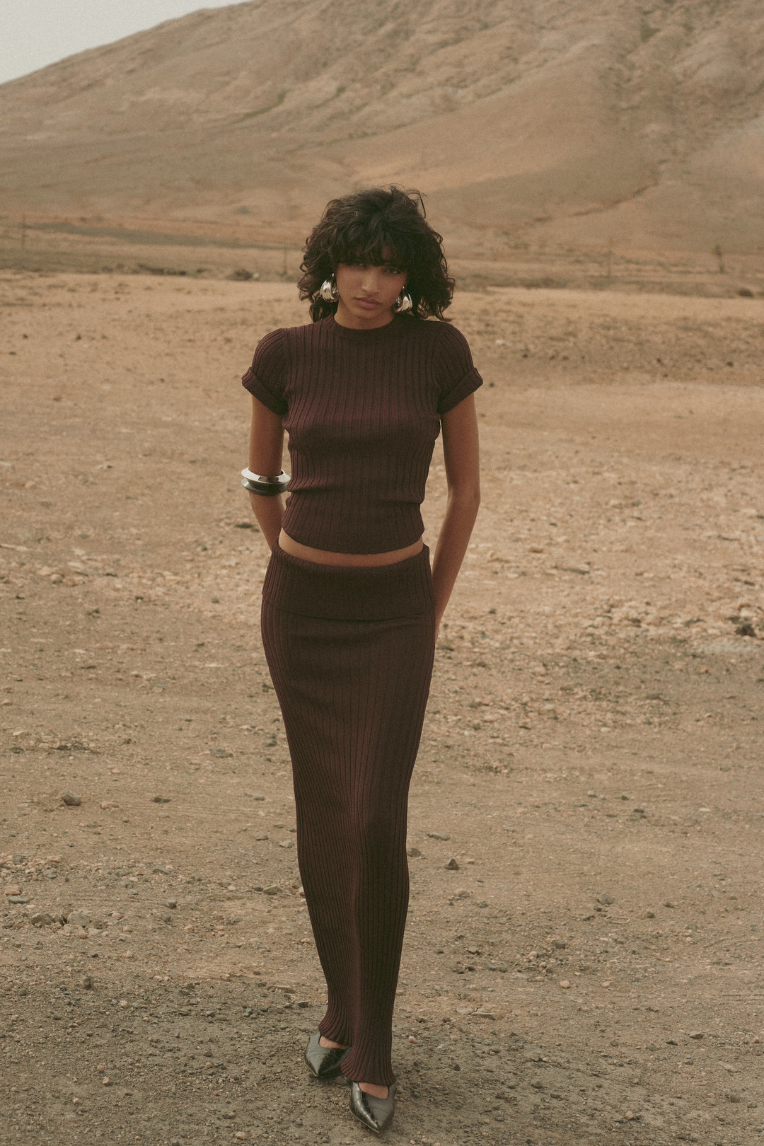 Ribbed Knit Maxi Skirt (Chocolate Brown)