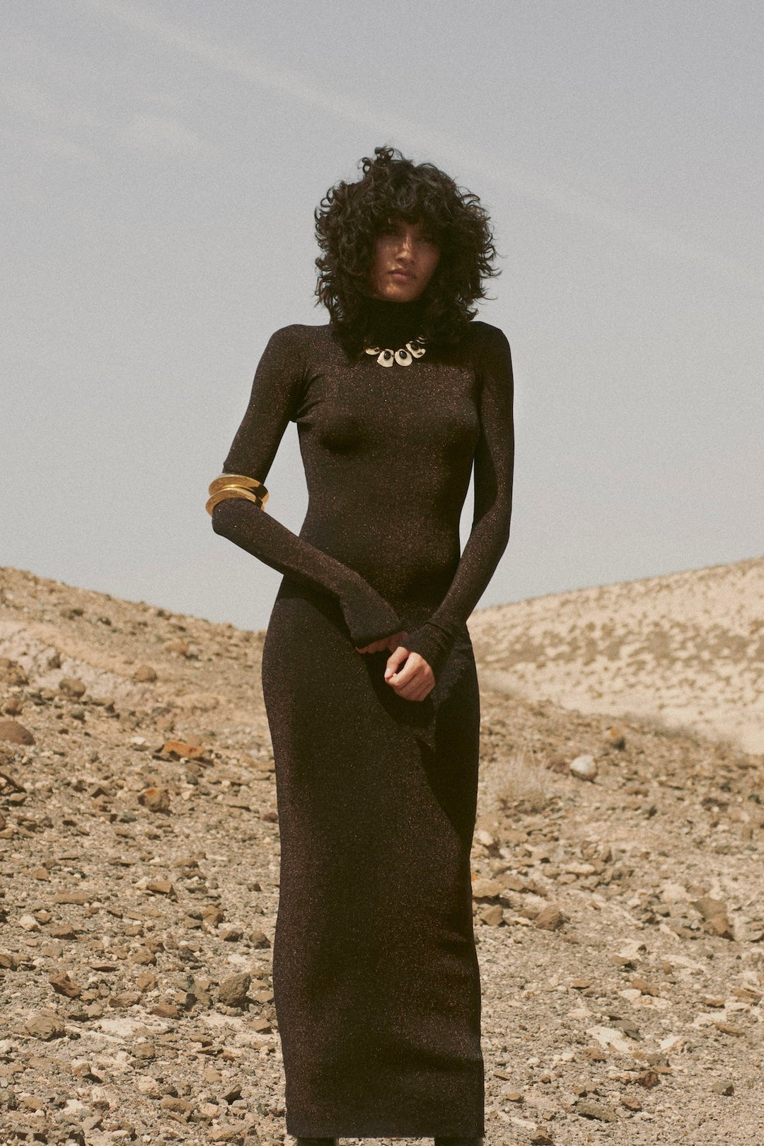 Shimmer Mockneck Dress (Black)