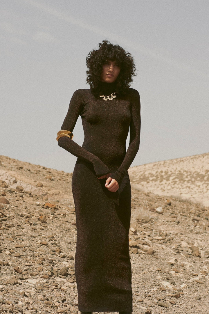 Shimmer Mockneck Dress (Black)