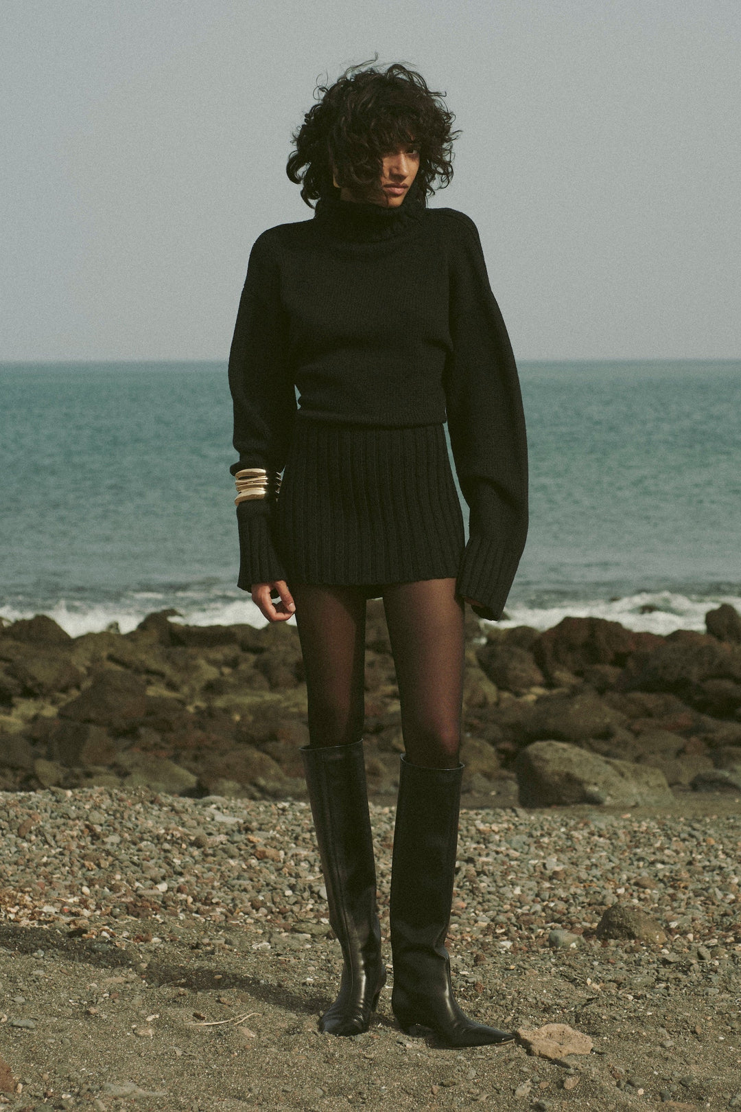 Knit Mini Dress (Black)