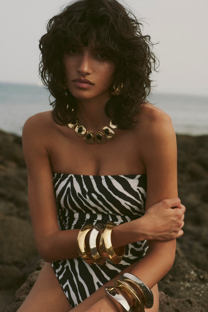 Stone Collar Necklace (Gold/Black)