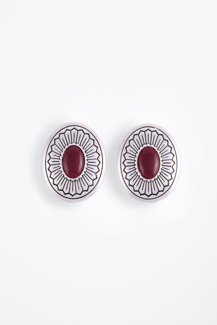 Western Oval Earring (Silver/Oxblood)