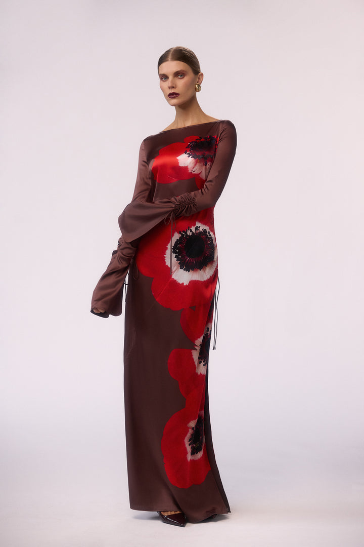 Silk Floral Gown (Brown/Red)