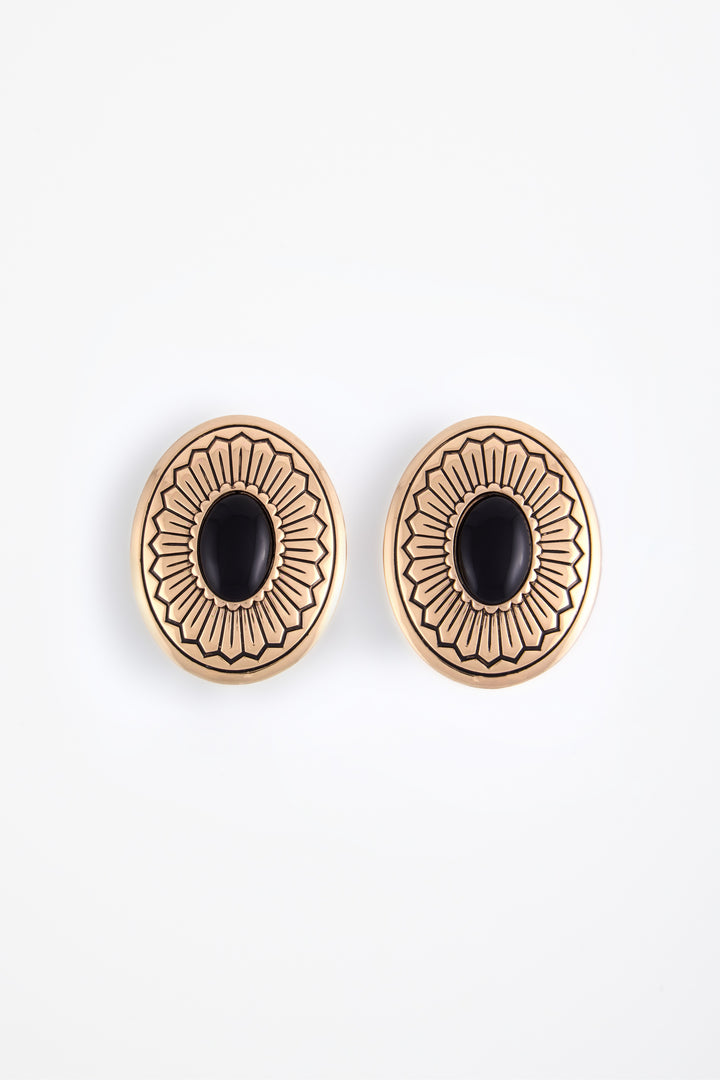 Western Oval Earring (Gold/Black)