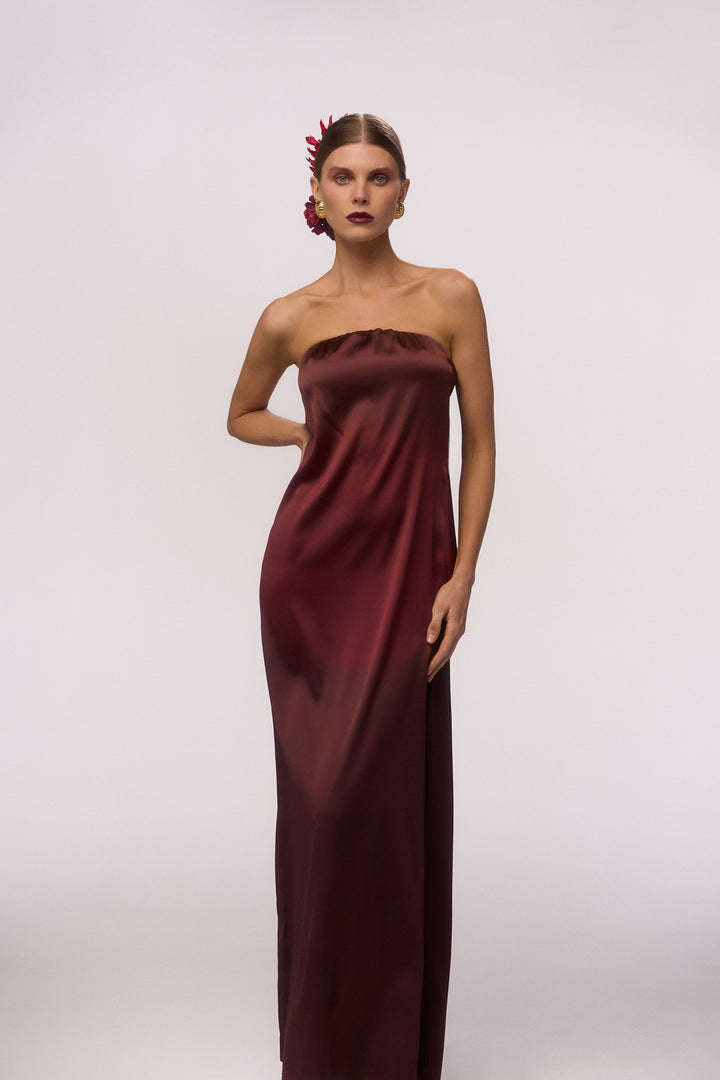 Strapless Draped Maxi (Brown Ombre)