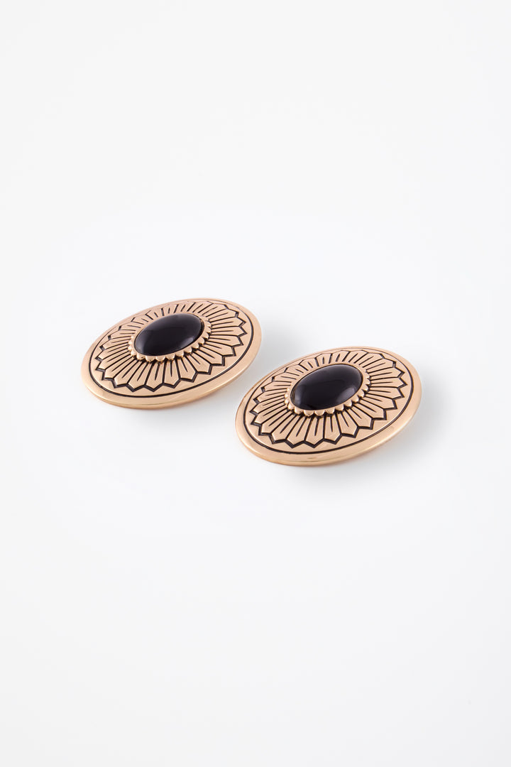 Western Oval Earring (Gold/Black)