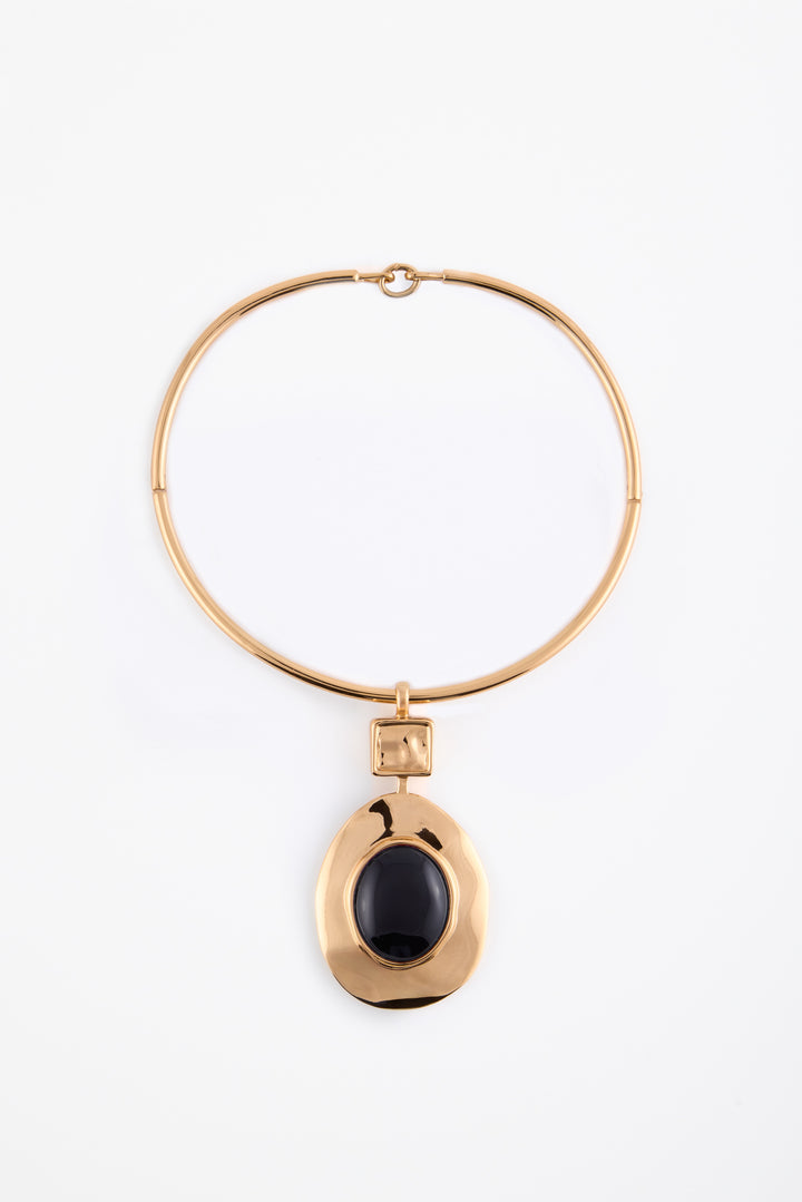 Stone Drop Necklace (Gold/Black)
