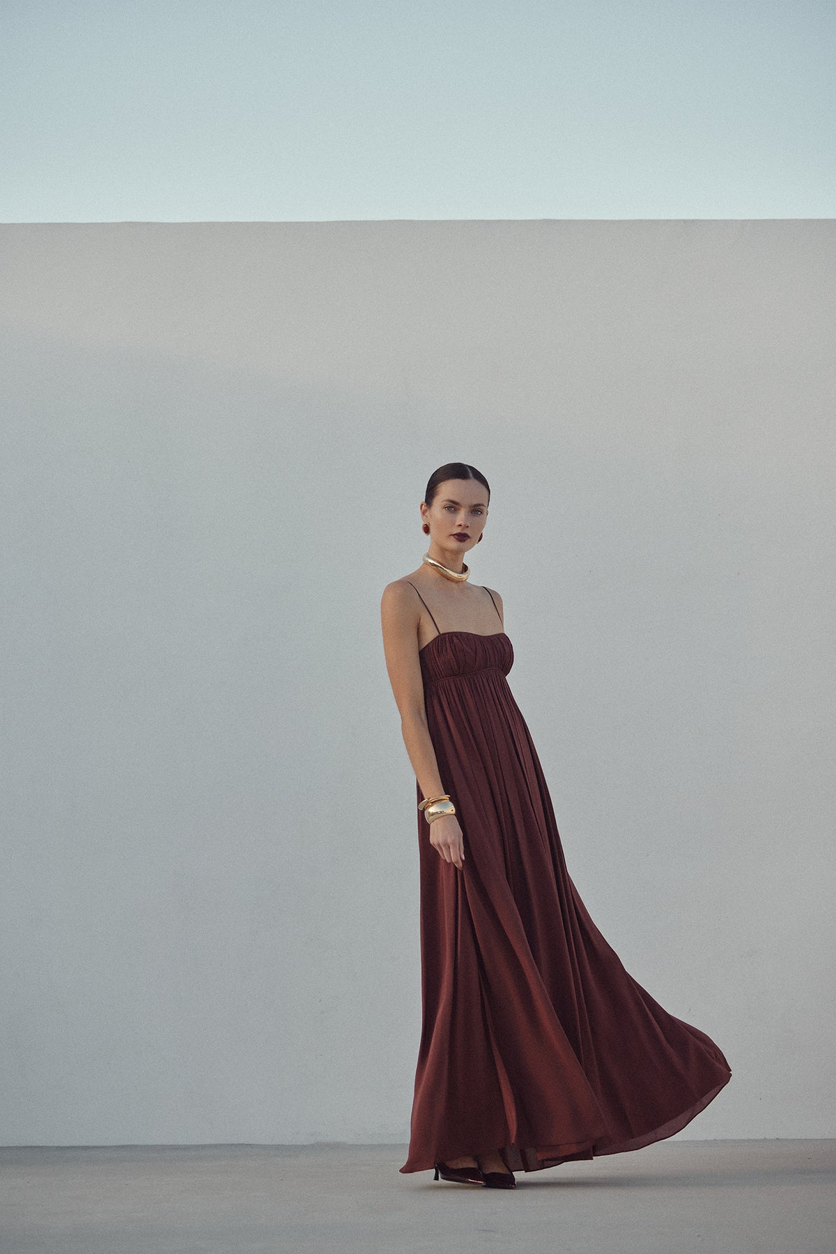 Ruched Chiffon Dress (Chocolate Brown) Ruched Chiffon Dress (Chocolate Brown)