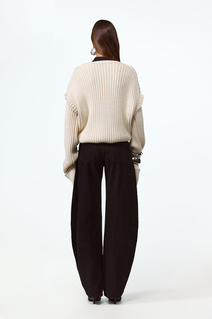 Oversized V Neck Sweater (Cream)