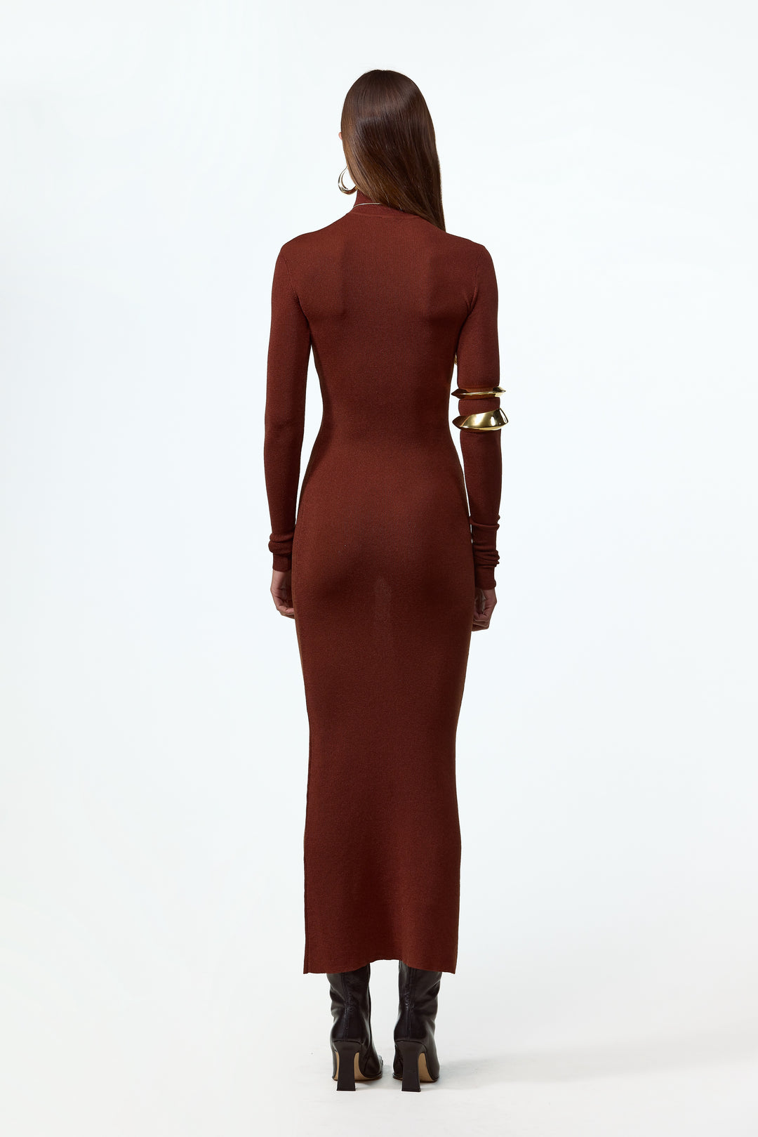 Shimmer Mockneck Dress (Rust)
