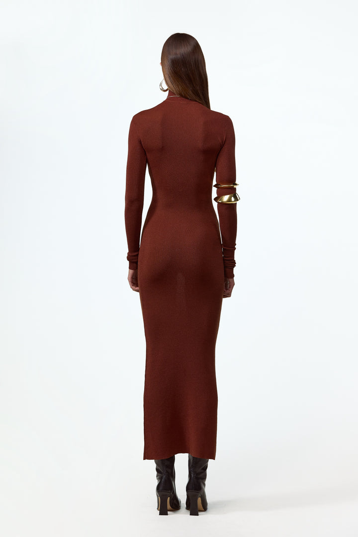 Shimmer Mockneck Dress (Rust)