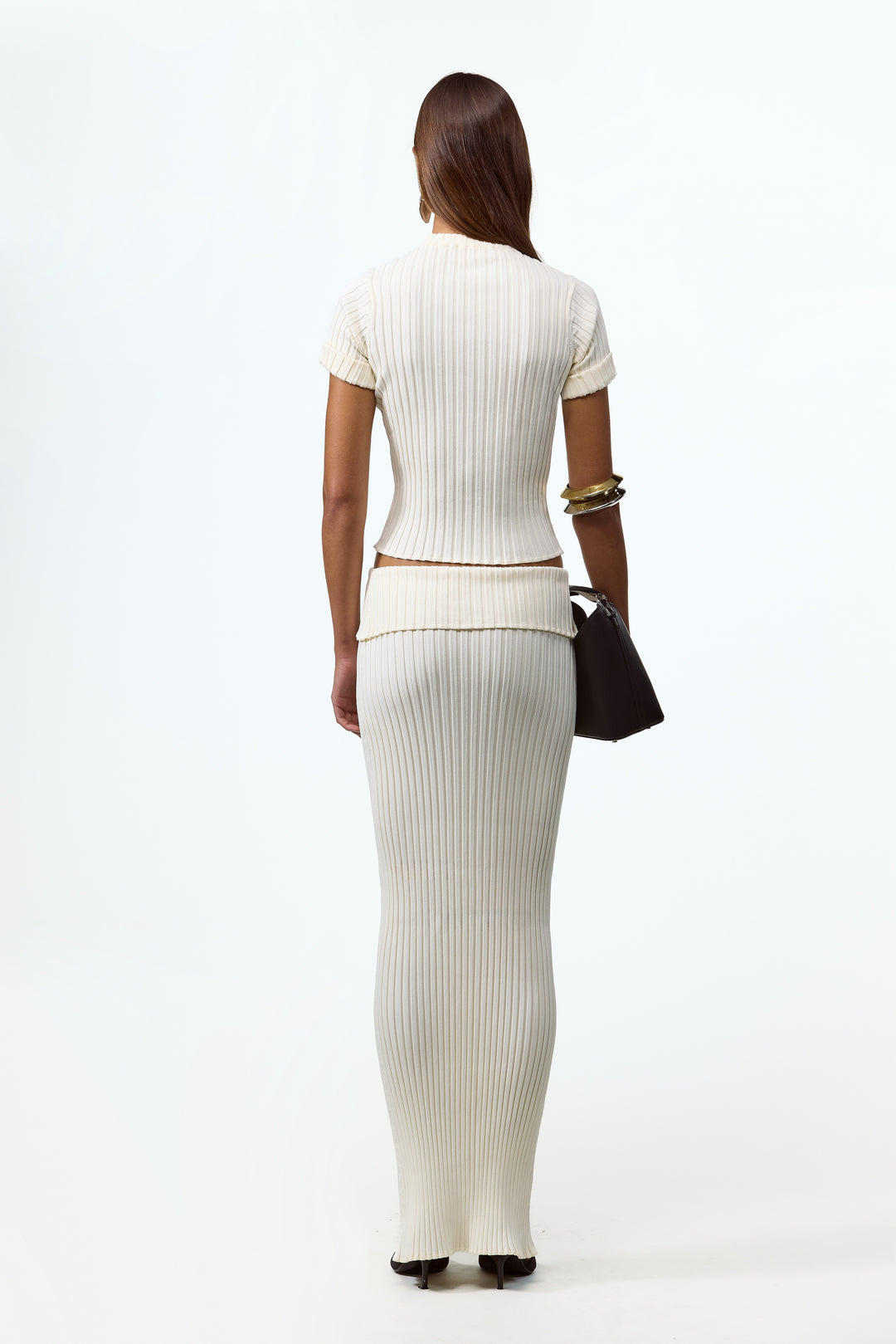 Ribbed Knit Maxi Skirt (Cream)