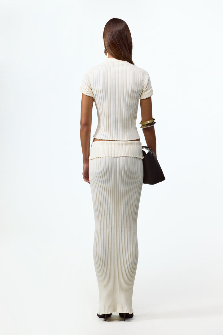 Ribbed Knit Maxi Skirt (Cream)
