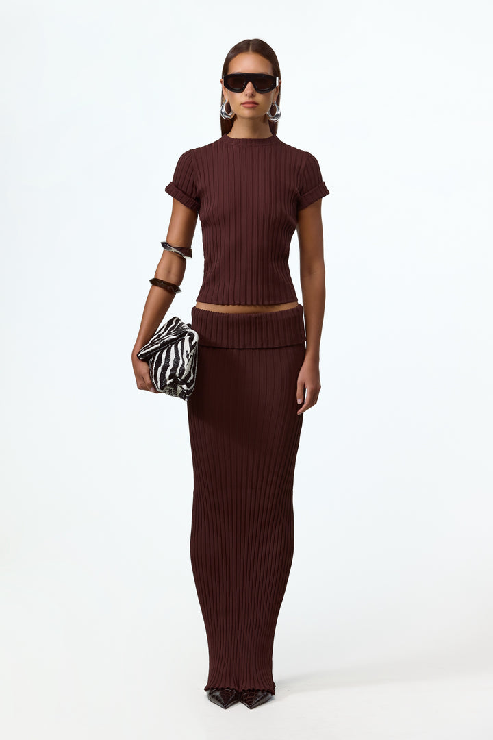 Ribbed Knit Top (Chocolate Brown)