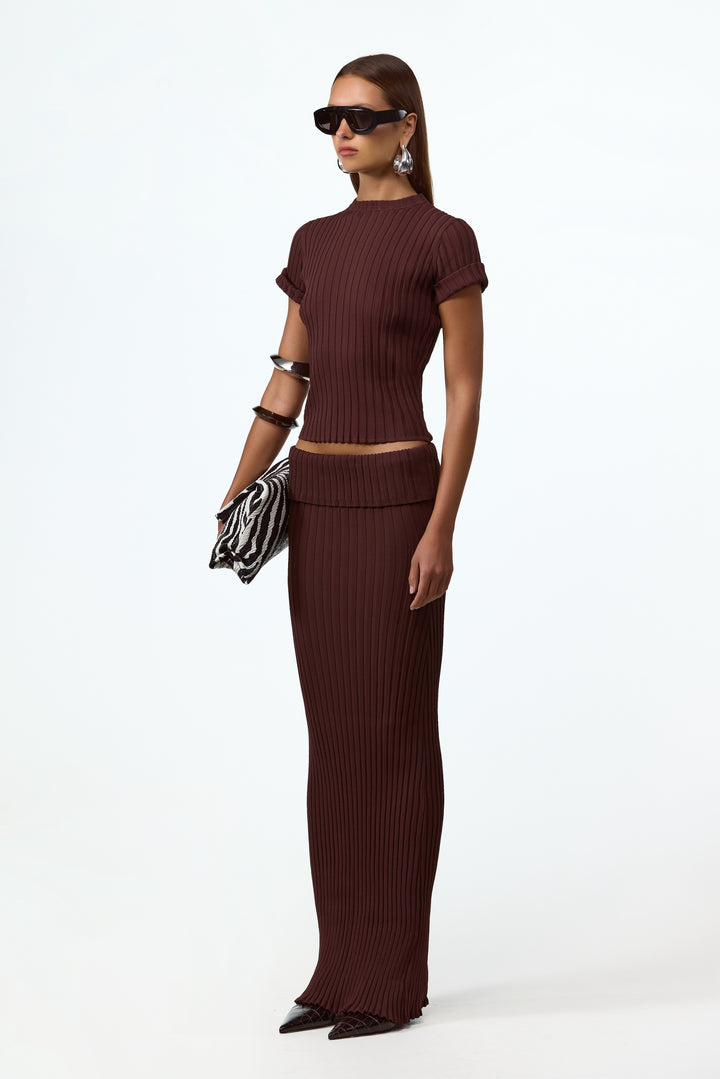 Ribbed Knit Top (Chocolate Brown)
