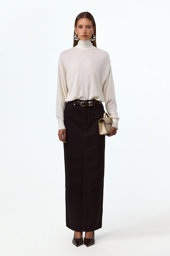 The Denim Pencil Maxi Skirt (Black)