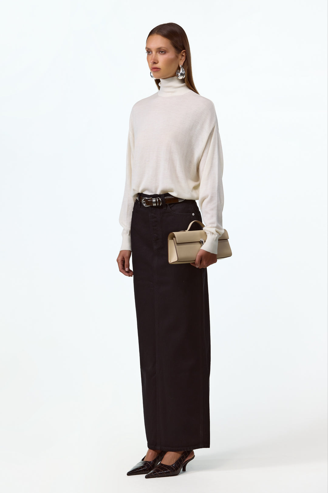 The Denim Pencil Maxi Skirt (Black)