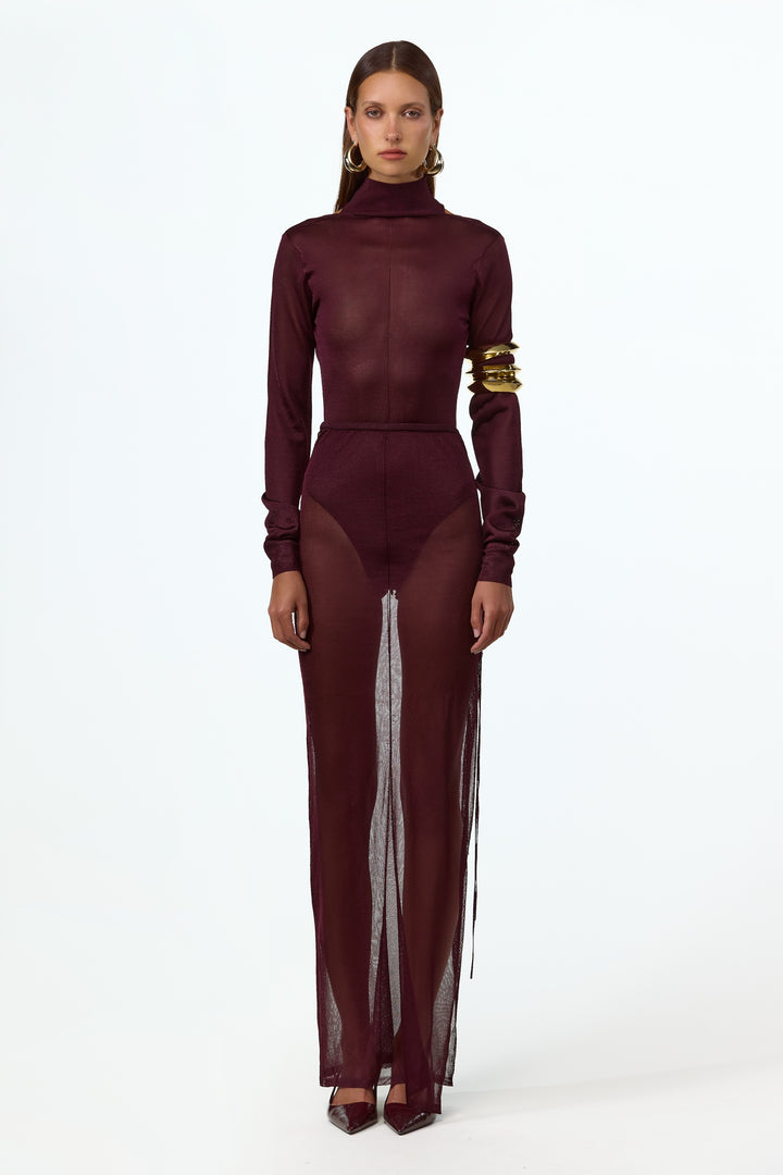 Open Back Knit Bodysuit (Merlot)