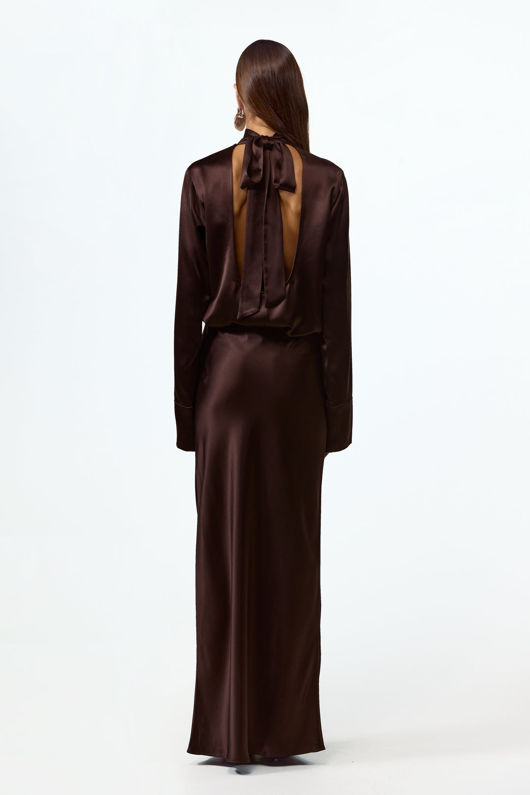 Satin Long Sleeve Blouse (Chocolate Brown)