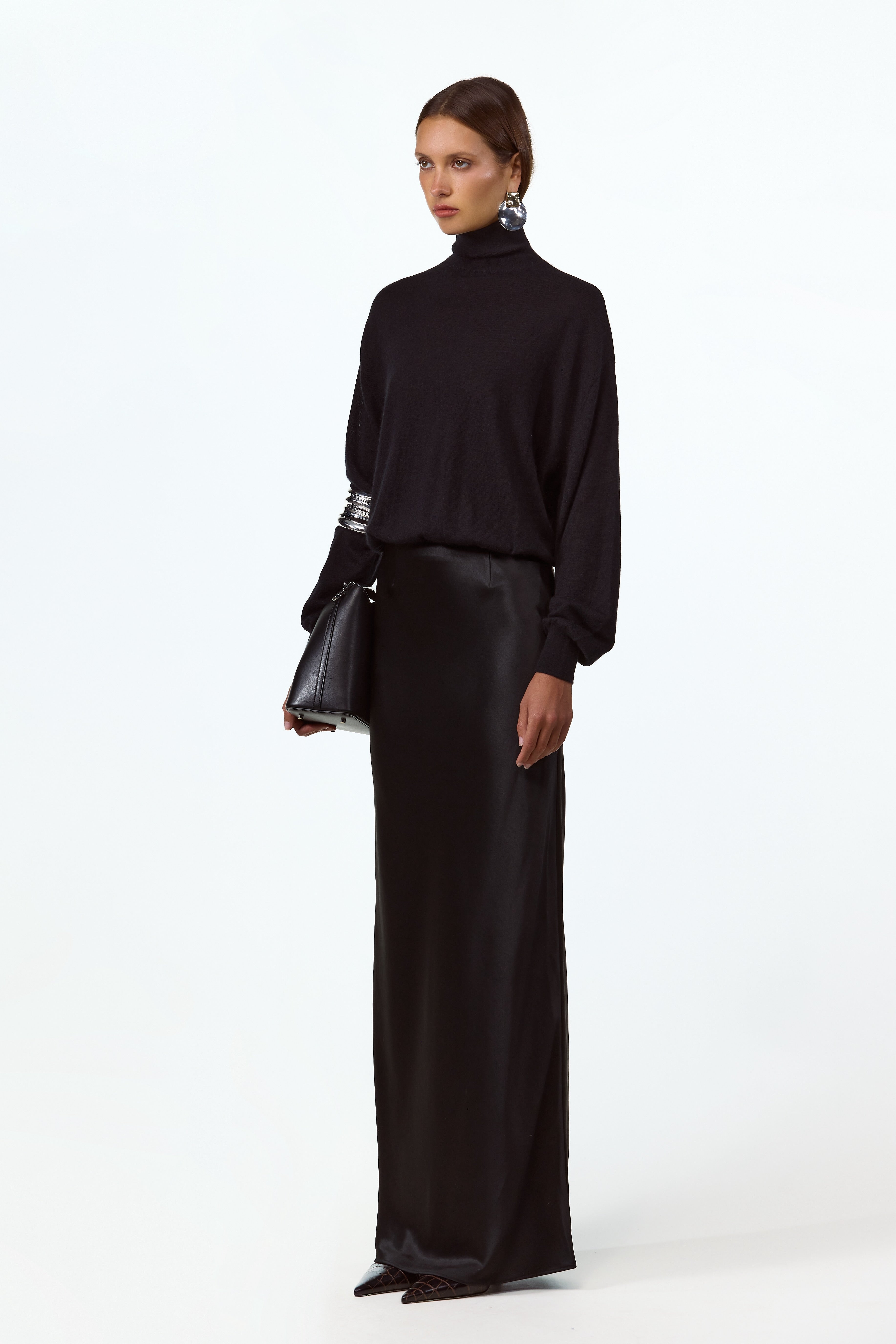 【thehighlights】satin skirt long inkblack thehighlights】Satin Skirt Long - Ink Black