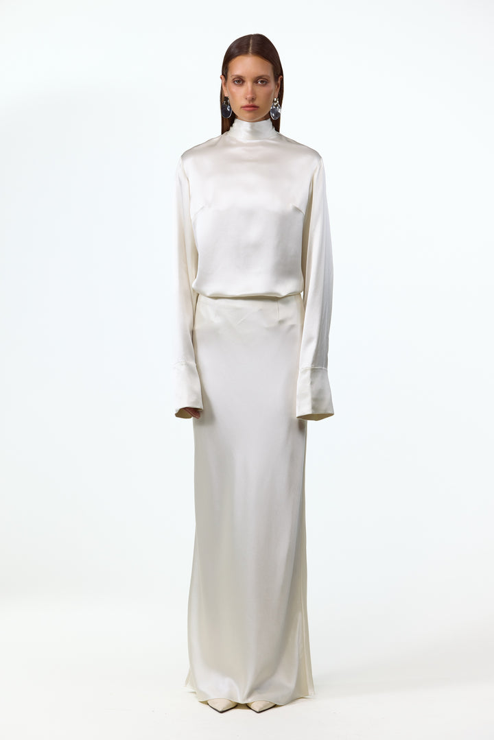 Satin Maxi Skirt (Cream)